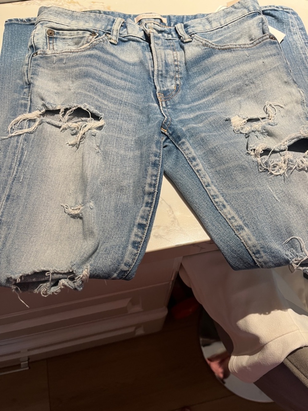 Moussy Faded Light Blue Distressed Skinny Jeans